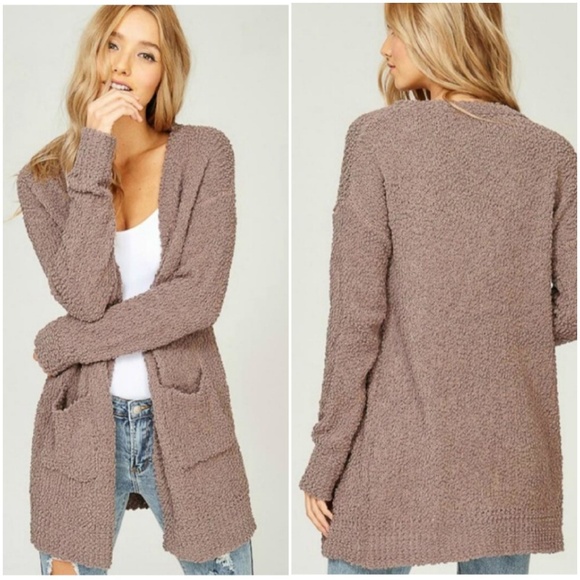Listicle Sweaters - Listicle, Taupe Mohair Popcorn Sweater Cardigan, M